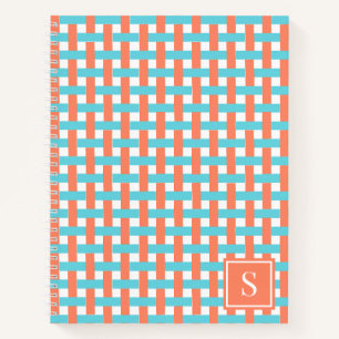 Korbgeflecht Preppy – Korallen & Türkis Monogramm Notizbuch