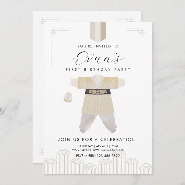 Korean Dol First Birthday Hanbok Invitation  Einladung (Vorne/Hinten)