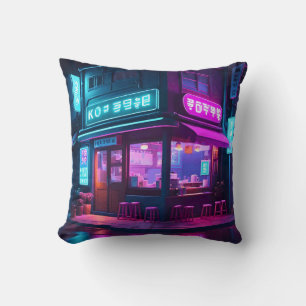 Korean Neon Coffee House LoFi Art Kissen