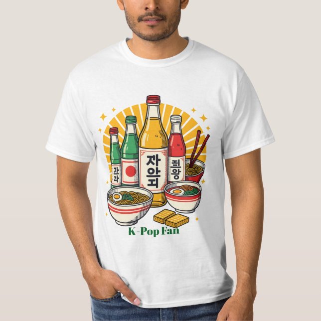 Korean Pop Culture Chest Print T-Shirt (Vorderseite)
