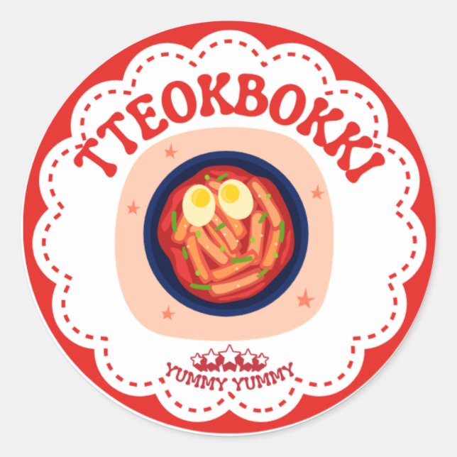 Korean Tteokbokki Sticker | Cute K-Food Round Labe (Vorderseite)