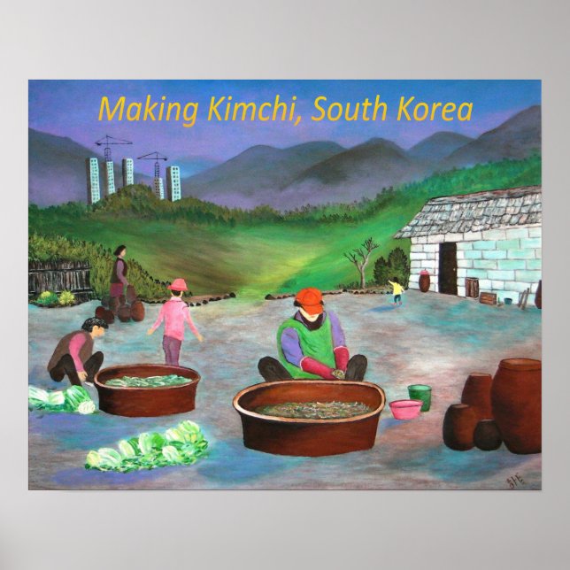 Koreanische Familie macht Kimchi 김 치 Poster (Vorne)