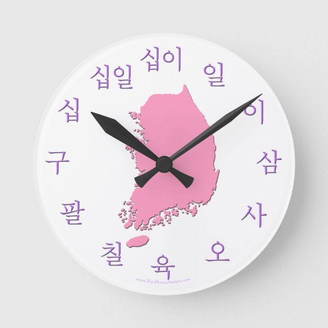 Koreanische Hangul-Uhr mit Karte - Lila und rosa Runde Wanduhr (Vorderseite)