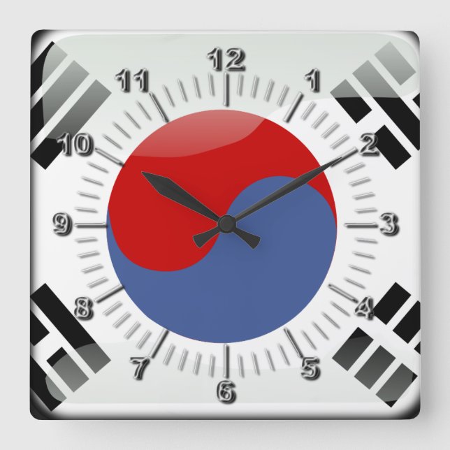 Koreanische Hochglanzflagge Quadratische Wanduhr (Vorderseite)