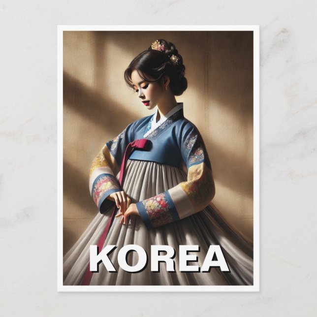 Koreanische Lady Hanbok Traditionelles Kleid Postkarte (Vorderseite)