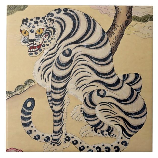 Koreanischer gestreifter Tiger Minhwa Fliese (Vorderseite)