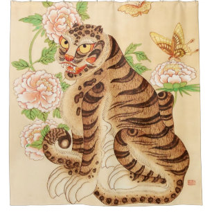 Koreanischer gestreifter Tiger Vintage Minhwa Duschvorhang