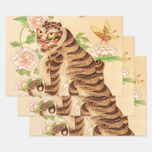 Koreanischer gestreifter Tiger Vintage Minhwa Geschenkpapier Set