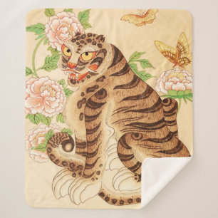 Koreanischer gestreifter Tiger Vintage Minhwa Sherpadecke