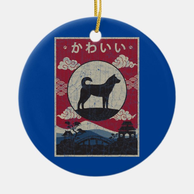 Koreanischer Jindo Japanischer Design Kawaii Mama  Keramik Ornament (Vorne)