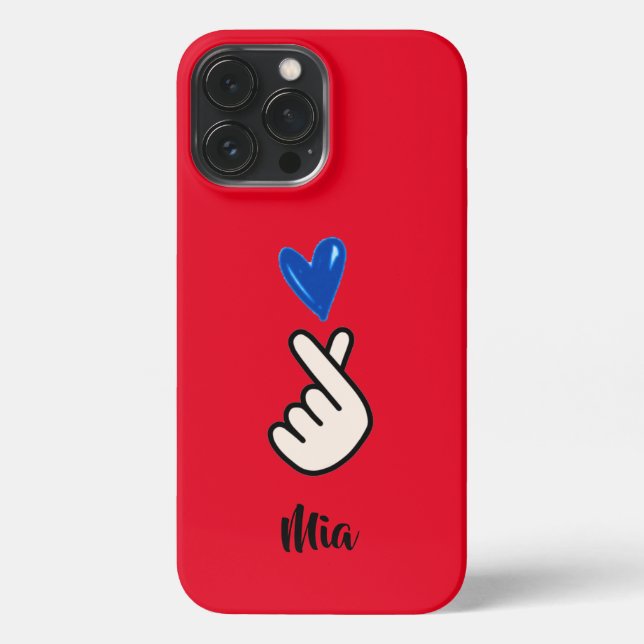 Koreanischer K-Pop Hand Heart Red Blue iPhone Hülle (Rückseite)