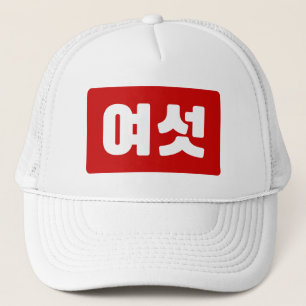Koreanischer Nummer 6 Sechs 여 【섯 Yeoseot】 Hangul Truckerkappe