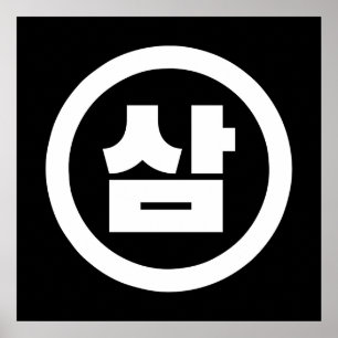 Koreanischer Sino Nummer 3 Drei 삼 【Sam】 Hangul Poster