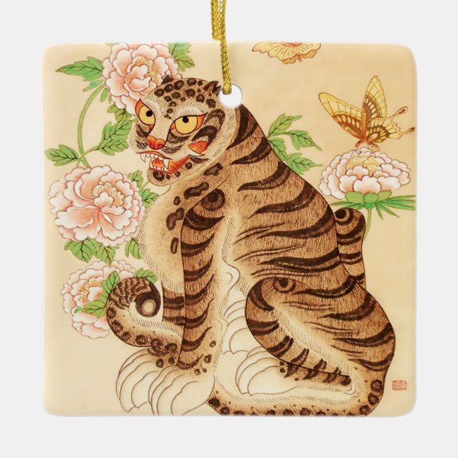 Koreanischer Strip Tiger Vintag Minhwa Keramikornament (Vorderseite)