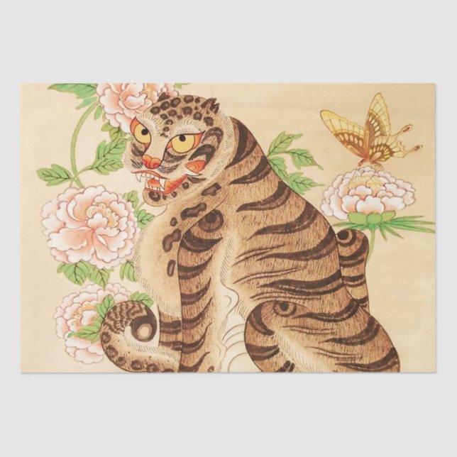 Koreanischer Strip Tiger Vintag Minhwa Seidenpapier (Vorderseite)