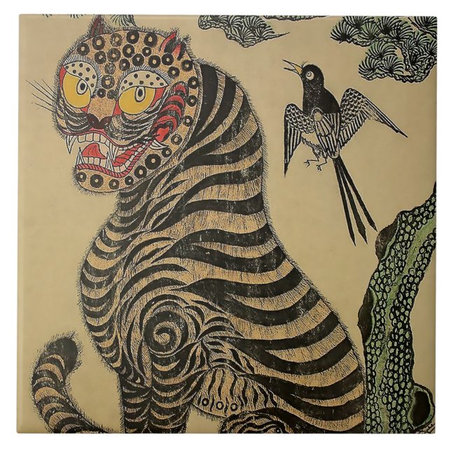 Koreanischer Stripteer Minhwa Fliese (Vorderseite)