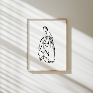 Koreanisches Hanbok Woman Ink Line Art Poster