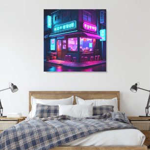 Koreanisches Neon-Café LoFi Art Leinwanddruck