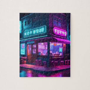 Koreanisches Neon-Café LoFi Art Puzzle