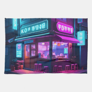 Koreanisches Neon-Café LoFi-Kunst Geschirrtuch