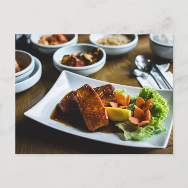 Koreanisches Set "Grilllachs" Postkarte (Vorderseite)