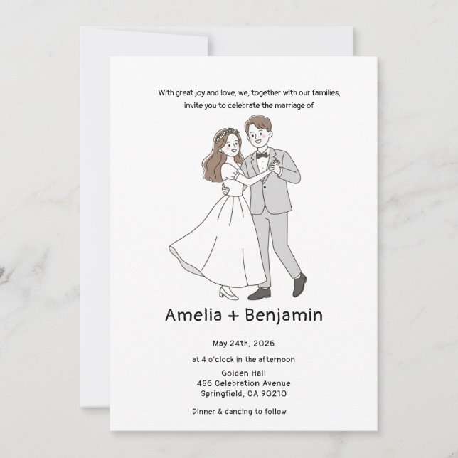 koren style Hand Drawn Wedding Couple | Wedding  Einladung (Vorderseite)