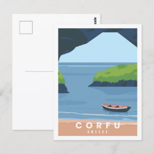 Korfu Griechenland Berühmte Reiseziel-Illustration Postkarte
