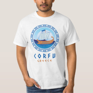 Korfu, Griechenland, griechischer Schiffsmuster Mä T-Shirt
