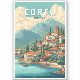 Korfu Griechenland Illustration Reise Kunst Vintag Aufkleber