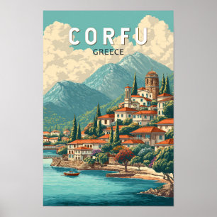Korfu Griechenland Illustration Reise Kunst Vintag Poster