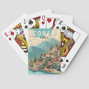 Korfu Griechenland Illustration Reise Kunst Vintag Spielkarten