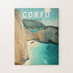 Korfu Griechenland Illustration Travel Art Vintag Puzzle<br><div class="desc">Korfu Retrovektor-Reisedesign. Korfu,  eine atemberaubende griechische Insel im Ionischen Meer,  ist bekannt für seine kristallklaren Gewässer,  die üppige Landschaft und das reiche Kulturerbe.</div>