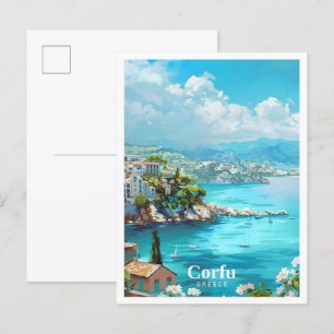 Korfu Griechenland Kunst Vintage Reise Postkarte