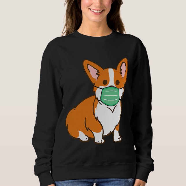 Korgi Hund Gesicht Maske soziale Distanzierung Ant Sweatshirt (Vorderseite)