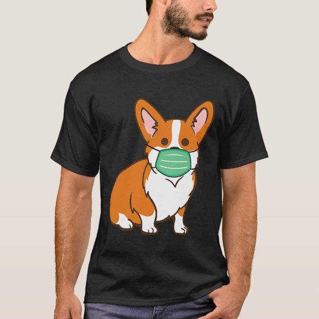 Korgi Hund Gesicht Maske soziale Distanzierung Ant T-Shirt (Vorderseite)