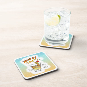 KORK-UNTERSETZER-SETS, WHISKEY SOUR COCKTAIL-REZEP UNTERSETZER