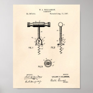 Korkenzieher 1897 Patent Kunst Alte Pfeffer Poster
