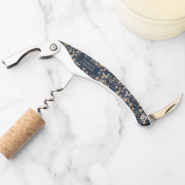 Korkenzieher-Korkenzieher Kellnermesser (Navy Blue Floral Waiter's Corkscrew by Painted Paperie
)