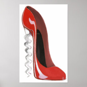 Korkenzieher-roter Stilett-Schuh-Druck Poster