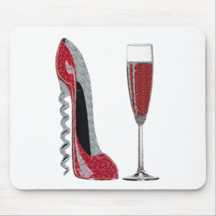 Korkenzieher-rotes Stilett-und Rotwein-Kunst Mousepad