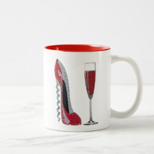 Korkenzieher-rotes Stilett-und Rotwein-Kunst Zweifarbige Tasse