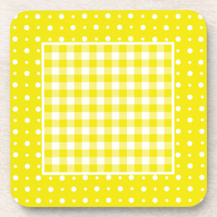 Korkuntersetzer, gelbe Gingham-Karo und Polka-Punk Untersetzer