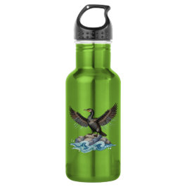 Kormoran auf Felsen Edelstahlflasche