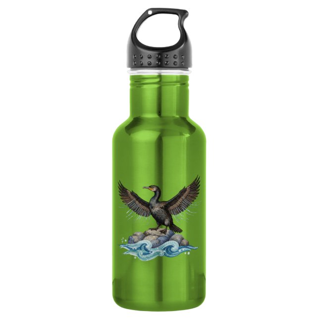 Kormoran auf Felsen  Edelstahlflasche (Vorderseite)