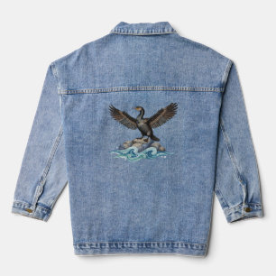 Kormoran auf Felsen Jeansjacke