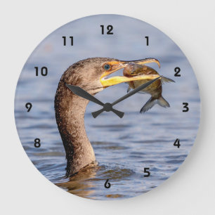 Kormoran mit Fisch Große Wanduhr