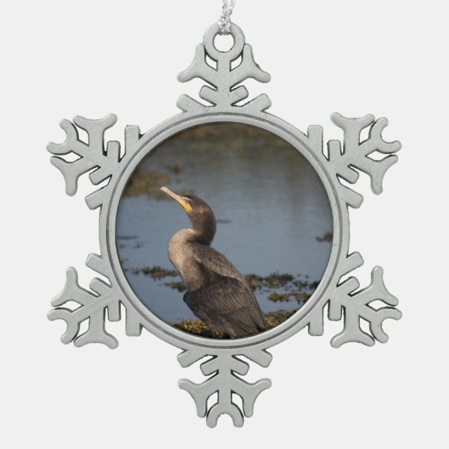 Kormoran Schneeflocken Zinn-Ornament (Vorderseite)