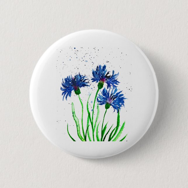 Kornblumen-Aquarell blaue Blüten hübsche rustikale Button (Vorderseite)