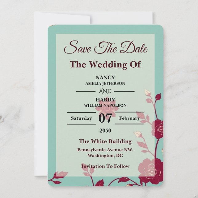 Kornblumen-Burgunder Retro Save-the-Date Save The Date (Vorderseite)