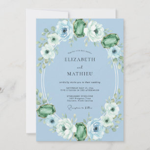Kornblumen-Smaragd-Ranunculus-Eucalyptus-Hochzeit Einladung